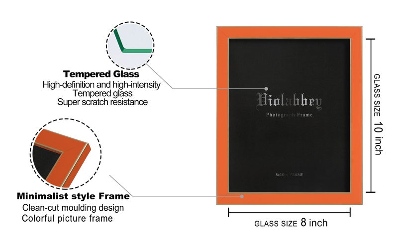 VIOLABBEY 8x10 Picture Frames Set of 4, Colorful Photo Frame of Modern Style, High Definition Tempered Real Glass, Wall mounted or Tabletop Display (Blue+light blue+orange+apricot) - Image 3